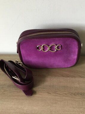 Kate Spade Purple Berry Suede Crossbody Bag wGold-tone Interlocking Heart Detail